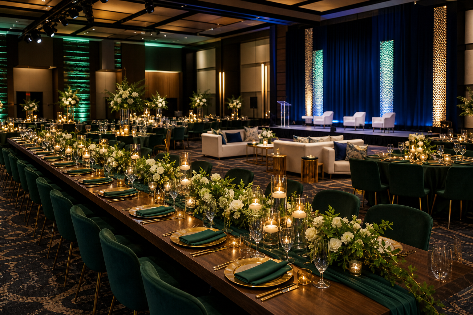 Professional corporate dinner event setup